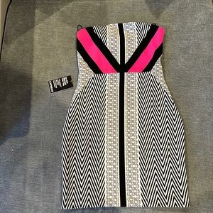 Black white and pink strapless dress NWT